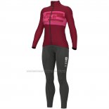 2023 Cycling Jersey Women ALE Dark Red Long Sleeve and Bib Short