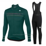 2020 Cycling Jersey Women Sportful Green Long Sleeve and Bib Tight