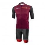 2021 Cycling Jersey Castelli Dark Red Short Sleeve And Bib Short