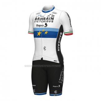 2022 Cycling Jersey European Champion Bahrain Victorious Blue White Short Sleeve and Bib Short