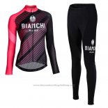 Cycling Jersey Women Bianchi Milano Catria Black Pink Long Sleeve and Bib Tight