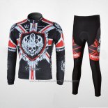 2010 Cycling Jersey Rock Racing Black and Red Long Sleeve and Bib Tight