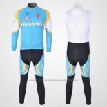 2012 Cycling Jersey Astana Light Blue and Black Long Sleeve and Bib Tight