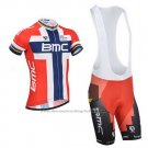 2014 Cycling Jersey BMC Champion Norway Blue and Red Short Sleeve and Bib Short