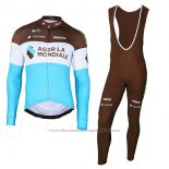2018 Cycling Jersey Ag2r La Mondiale Marron Blue Long Sleeve and Bib Tight