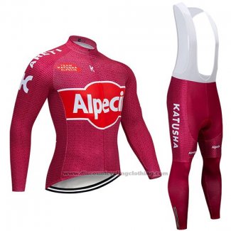 2019 Cycling Jersey Katusha Alpecin Red Long Sleeve and Bib Tight