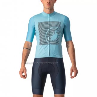 2022 Cycling Jersey Castelli Light Blue Gray Short Sleeve and Bib Short