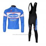 2010 Cycling Jersey Quick Step Floor Sky Blue Long Sleeve and Bib Tight