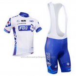 2013 Cycling Jersey FDJ White and Sky Blue Short Sleeve and Bib Short