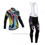 2014 Cycling Jersey Fox Sky Blue and Black Long Sleeve and Bib Tight