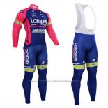 2015 Cycling Jersey Lampre Merida Pink and Blue Long Sleeve and Bib Tight