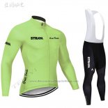 2019 Cycling Jersey STRAVA Light Green Long Sleeve and Bib Tight