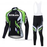 2021 Cycling Jersey STRAVA Black Green Long Sleeve And Bib Tight