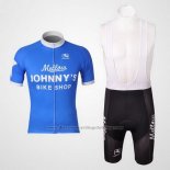 2010 Cycling Jersey Johnnys White and Sky Blue Short Sleeve and Bib Short
