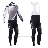 2013 Cycling Jersey Fox White and Gray Long Sleeve and Bib Tight