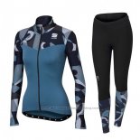 2017 Cycling Jersey Women Sportful Primavera Blue Long Sleeve and Bib Tight