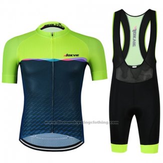 2019 Cycling Jersey Jokvie Green Dark Blue Short Sleeve and Bib Short