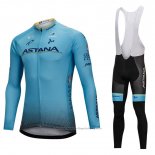 2018 Cycling Jersey Astana Blue Long Sleeve and Bib Tight