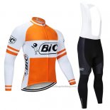 2019 Cycling Jersey Bic White Orange Long Sleeve and Bib Tight