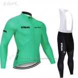 2019 Cycling Jersey STRAVA Green Long Sleeve and Bib Tight