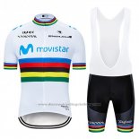 2019 Cycling Jersey UCI World Champion Movistar White Blue Short Sleeve and Bib Short