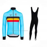 2023 Cycling Jersey Belgium Light Blue Long Sleeve And Bib Short