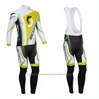2013 Cycling Jersey Scott White and Yellow Long Sleeve and Bib Tight