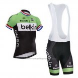 2014 Cycling Jersey Belkin Black and Green Short Sleeve and Bib Short