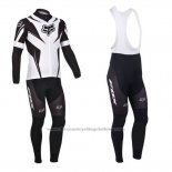 2013 Cycling Jersey Fox White and Black Long Sleeve and Bib Tight