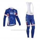 2014 Cycling Jersey FDJ Blue Long Sleeve and Bib Tight