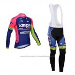 2014 Cycling Jersey Lampre Merida Pink and Blue Long Sleeve and Bib Tight