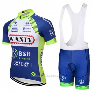 2018 Cycling Jersey Wanty Blue and White Short Sleeve and Bib Short