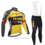 2021 Cycling Jersey Jumbo Visma Yellow Black Long Sleeve And Bib Tight