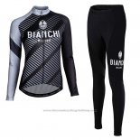 Cycling Jersey Women Bianchi Milano Catria Black Gray Long Sleeve and Bib Tight