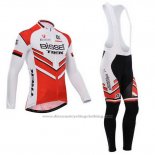 2014 Cycling Jersey Bissell White and Red Long Sleeve and Bib Tight