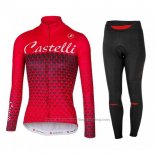 2017 Cycling Jersey Women Castelli Red Long Sleeve and Bib Tight