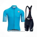 2021 Cycling Jersey Castelli Light Blue Short Sleeve And Bib Short