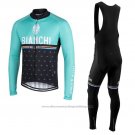 Cycling Jersey Bianchi Milano Nalles Light Blue Black Long Sleeve and Bib Tight