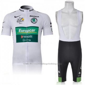 2011 Cycling Jersey Europcar Lider Green and White Short Sleeve and Bib Short