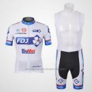 2012 Cycling Jersey FDJ White and Sky Blue Short Sleeve and Bib Short