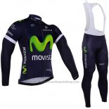 2016 Cycling Jersey Movistar White and Blue Long Sleeve and Bib Tight