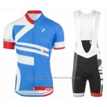 2016 Cycling Jersey Pinarello Blue and White Short Sleeve and Bib Short