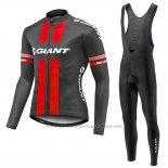 2017 Cycling Jersey Giant Red and Gray Long Sleeve and Bib Tight