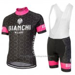 2018 Cycling Jersey Bianchi Nevola Black and Pink Short Sleeve and Bib Short