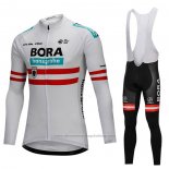 2018 Cycling Jersey Bora Champion Austria White Long Sleeve and Bib Tight