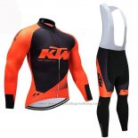 2019 Cycling Jersey Ktm Black Orange Long Sleeve and Bib Tight