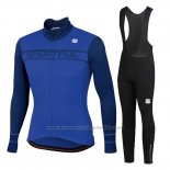 2020 Cycling Jersey Women Sportful Blue Long Sleeve and Bib Tight