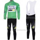 2011 Cycling Jersey HTC Highroad Green and White Long Sleeve and Bib Tight