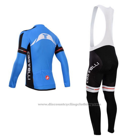 2014 Cycling Jersey Castelli Blue and Black Long Sleeve and Bib Tight
