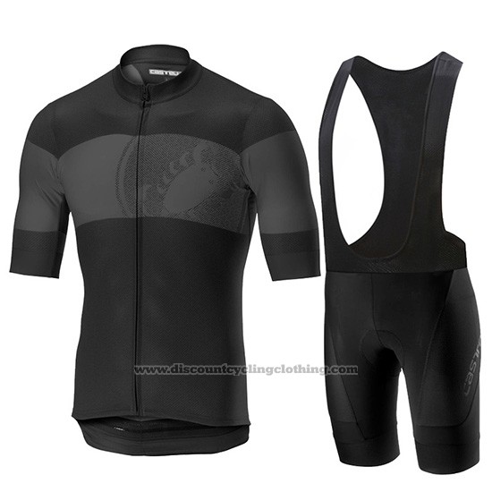 2019 Cycling Jersey Castelli Ruota Black Gray Short Sleeve and Bib Short